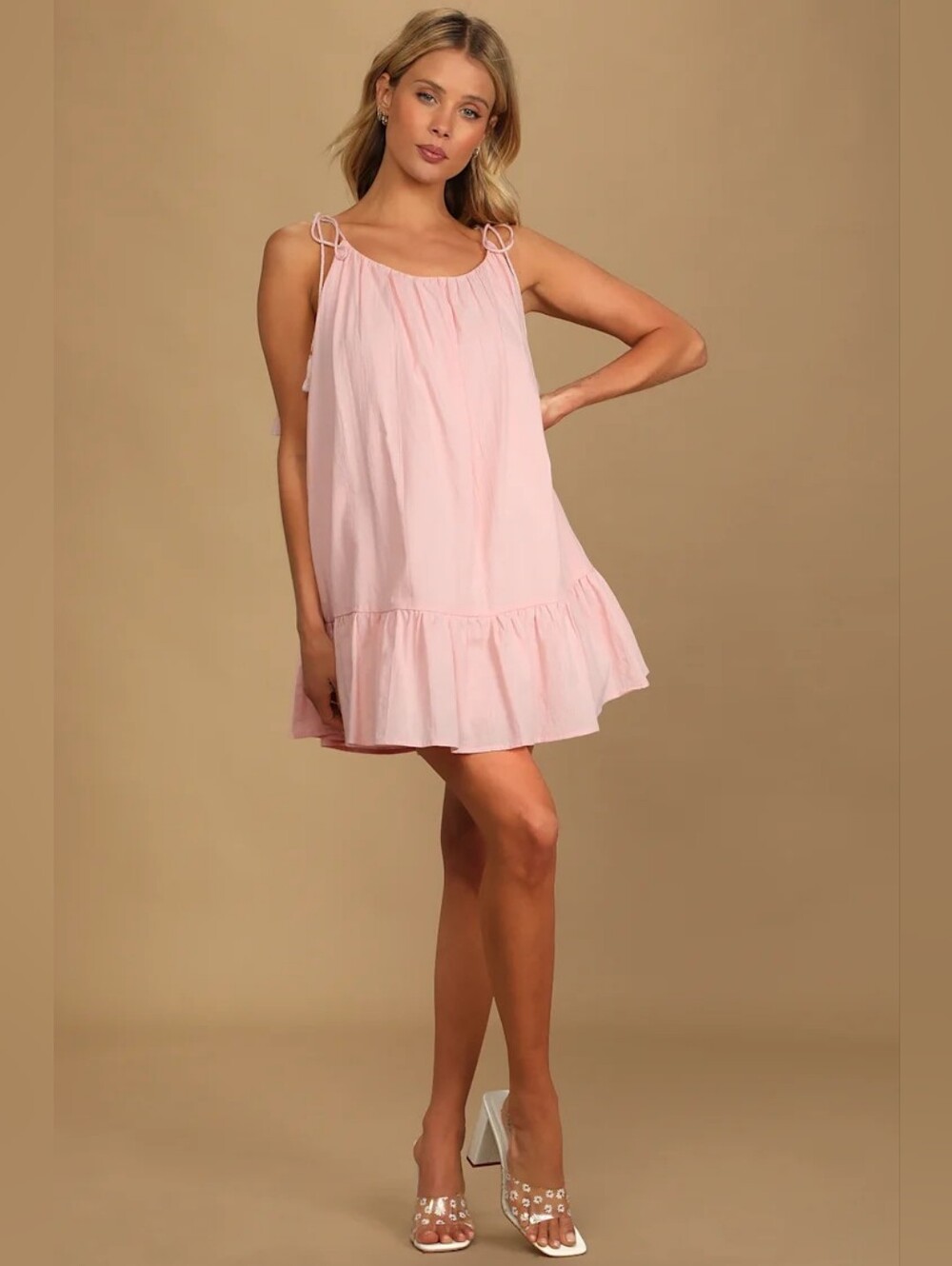 Lulu's Light Pink Tie Strap Mini Dress Size: Small NEW WITH TAGS